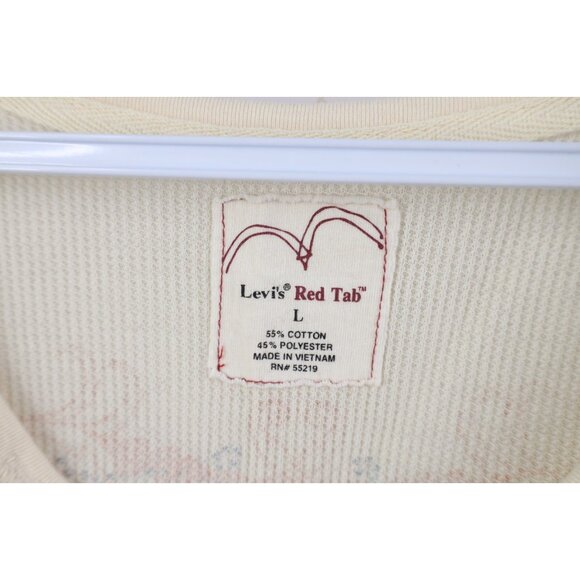 Vtg Y2K Levis Woemns Large Babydoll Cropped Thermal Waffle Knit Henley T-Shirt - Picture 8 of 14